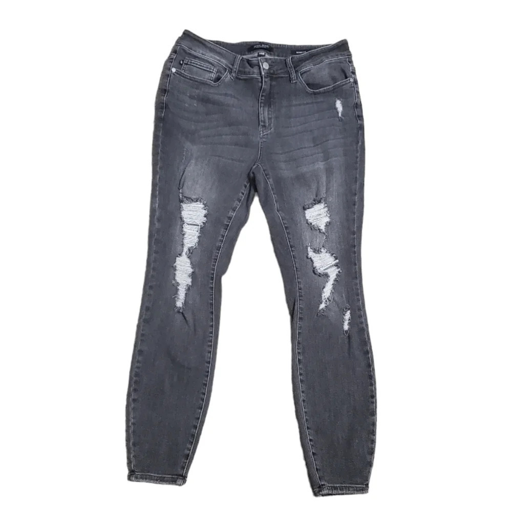 Judy Blue Women's Distressed Skinny Fit Black Denim Jeans 14w